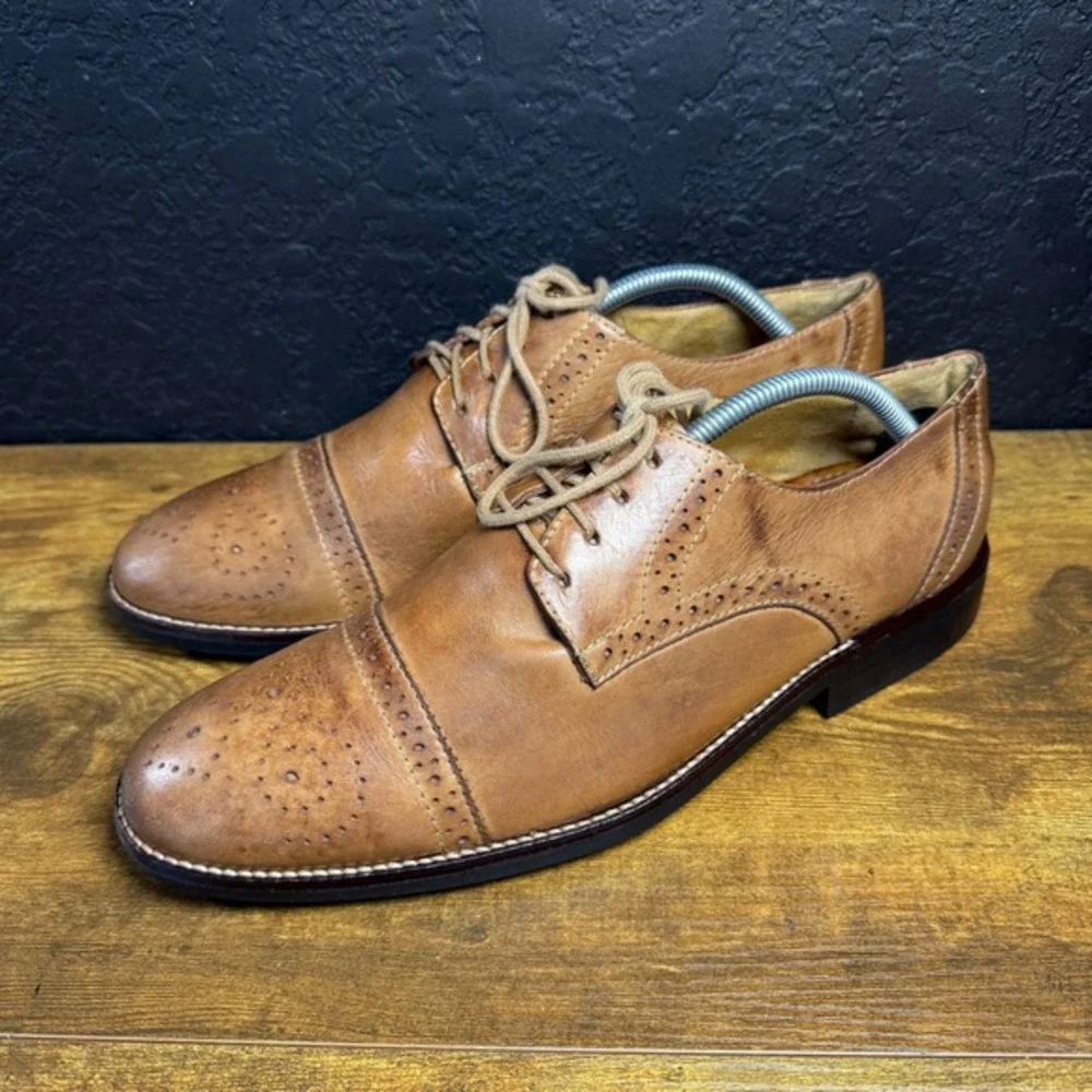 Sandro Moscoloni 130147 LV 12 16 Tan Leather Cap Toe‎ Brogue Oxford Mens 10D